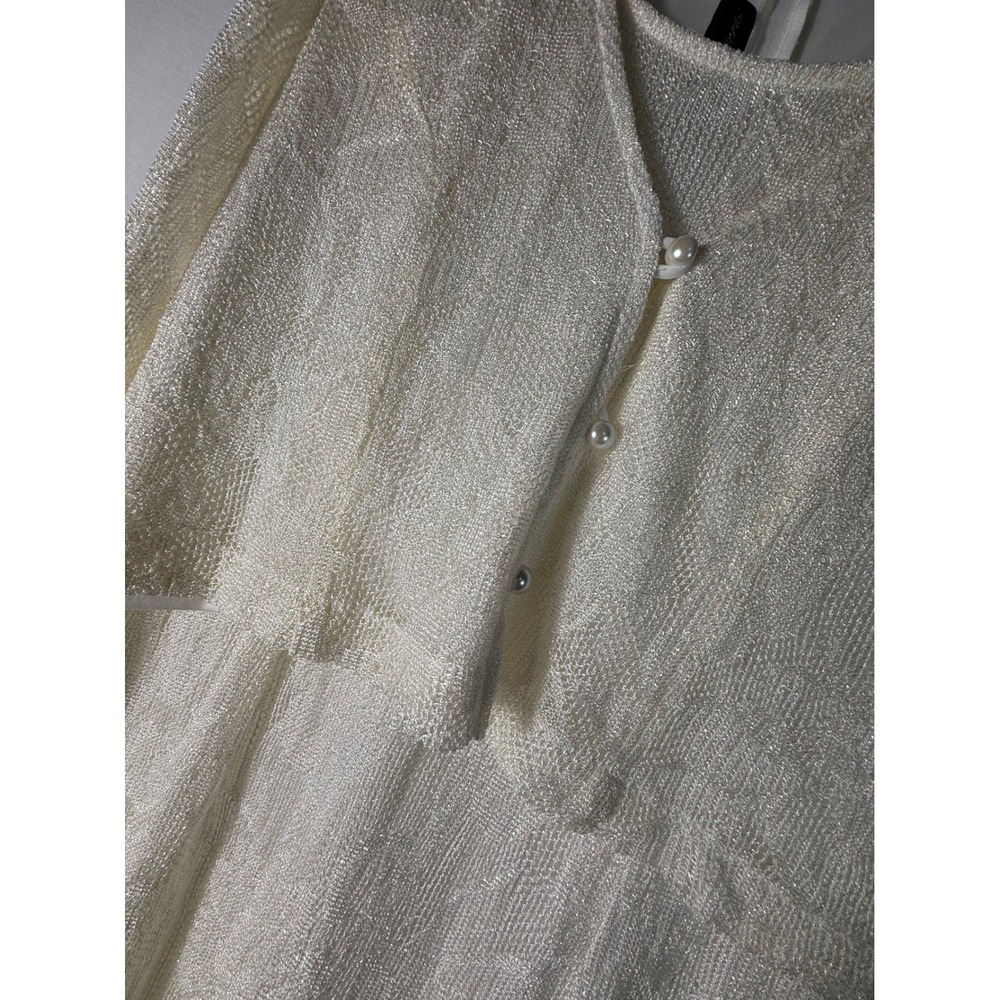 Shari Aide Petites Vintage Cream Metallic Knit Dress & Cardigan Set 14P USA Made - Picture 9 of 16